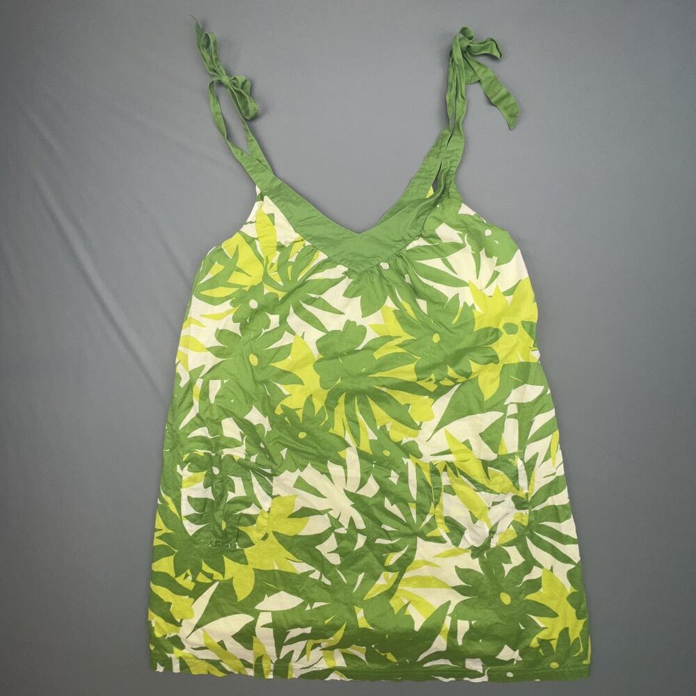 American Eagle Green Leaf Print Sundress Small Tie Straps Pockets Summer